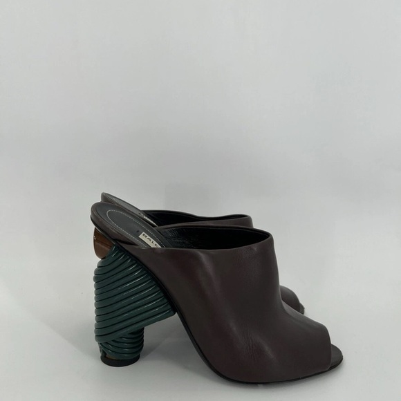 Balenciaga Leather Coiled Wrap Heel Mules Marron Cachou Brown Green Modern - Picture 5 of 10